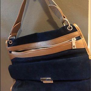 Sole Society faux leather and blue suede purse